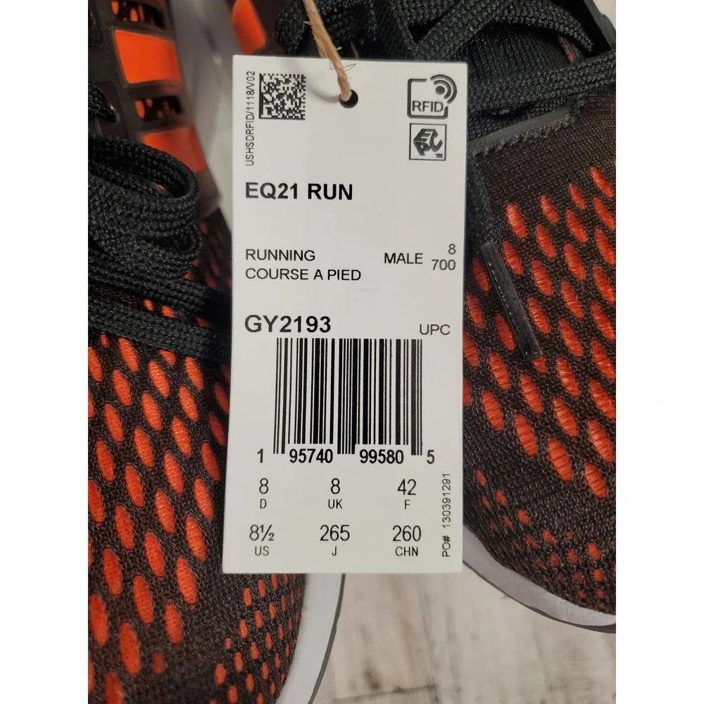 adidas Running Shoes Mens Size 8.5 Mesh Black Solar Orange EQ21 NEW
